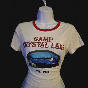 Spencer's Cream and Red Camp Crystal Lake Crop Top